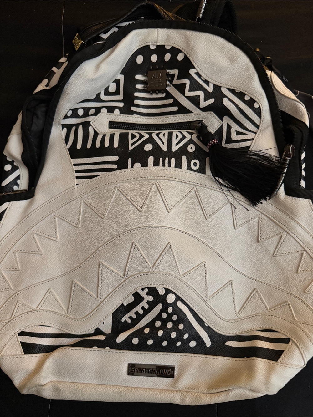Sprayground Black & White Graphic Shark Backpack